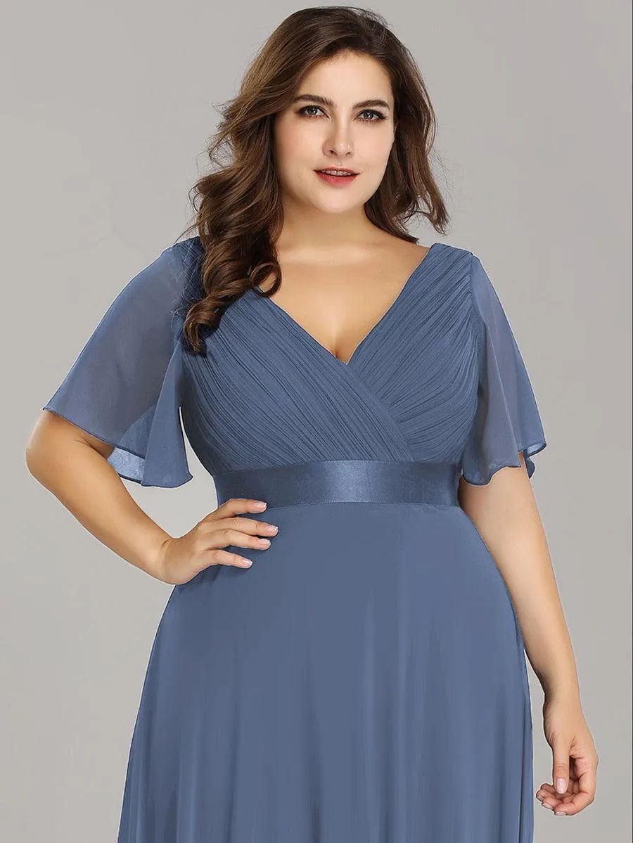 Robe Demoiselle d'Honneur Longue en Mousseline à Col en V