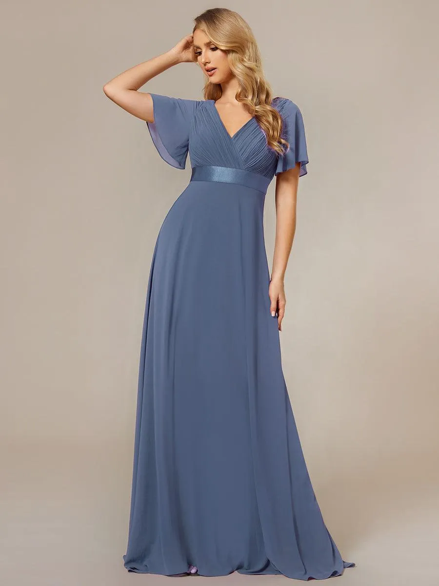 Robe Demoiselle d'Honneur Longue en Mousseline à Col en V