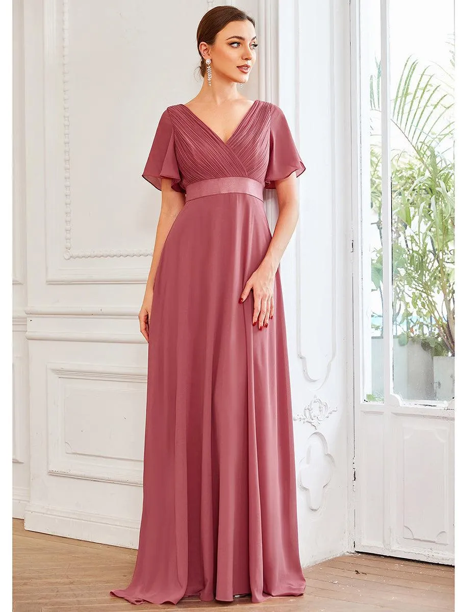 Robe Demoiselle d'Honneur Longue en Mousseline à Col en V