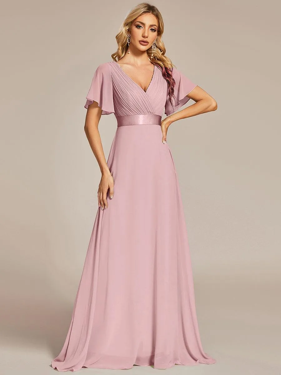 Robe Demoiselle d'Honneur Longue en Mousseline à Col en V