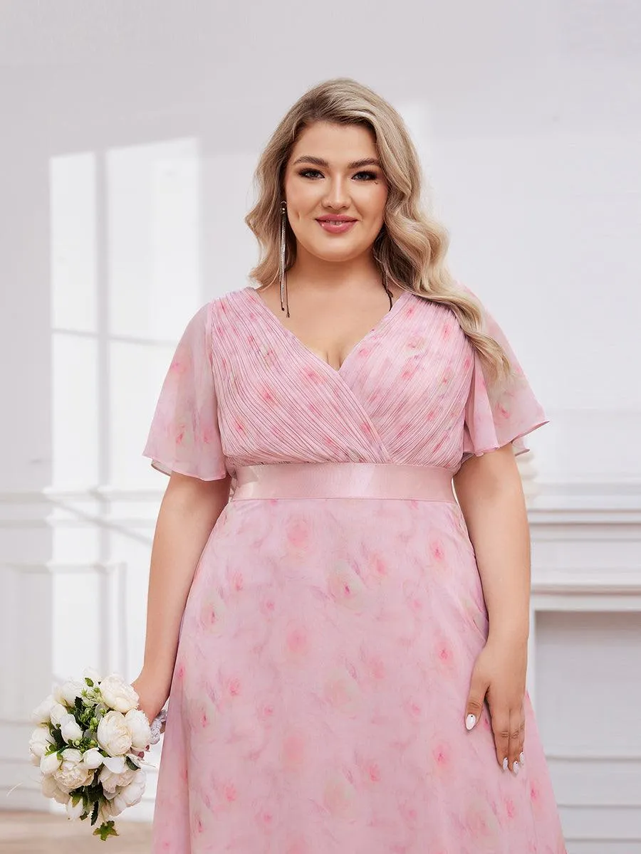 Robe Demoiselle d'Honneur Longue en Mousseline à Col en V