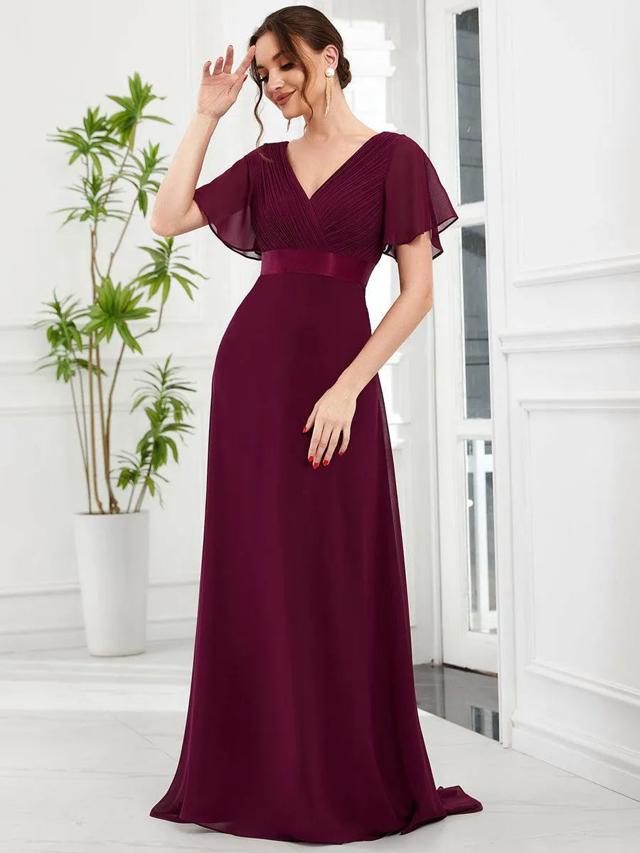 Robe Demoiselle d'Honneur Longue en Mousseline à Col en V