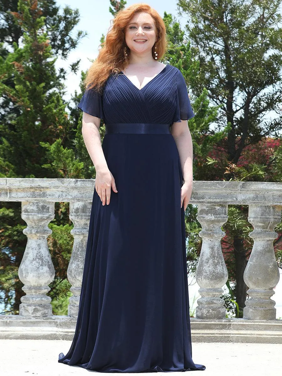 Robe Demoiselle d'Honneur Longue en Mousseline à Col en V