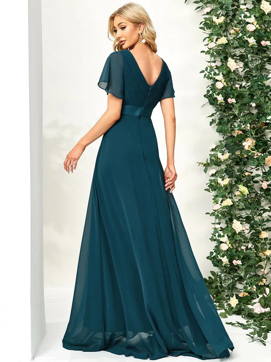 Robe Demoiselle d'Honneur Longue en Mousseline à Col en V
