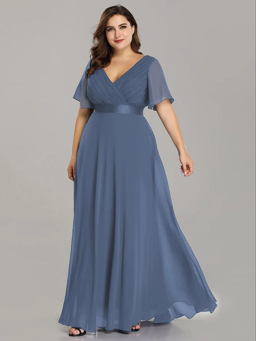 Robe Demoiselle d'Honneur Longue en Mousseline à Col en V