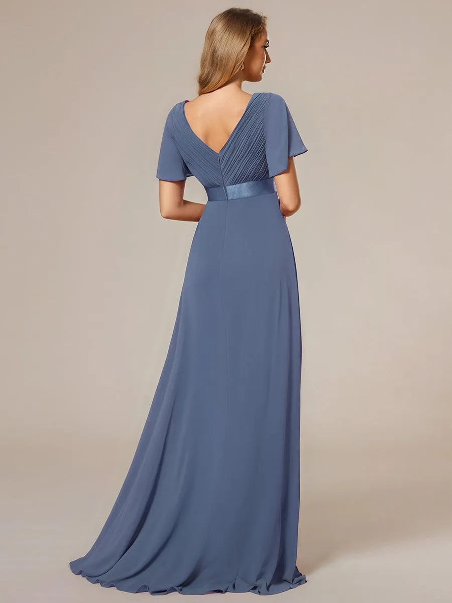 Robe Demoiselle d'Honneur Longue en Mousseline à Col en V