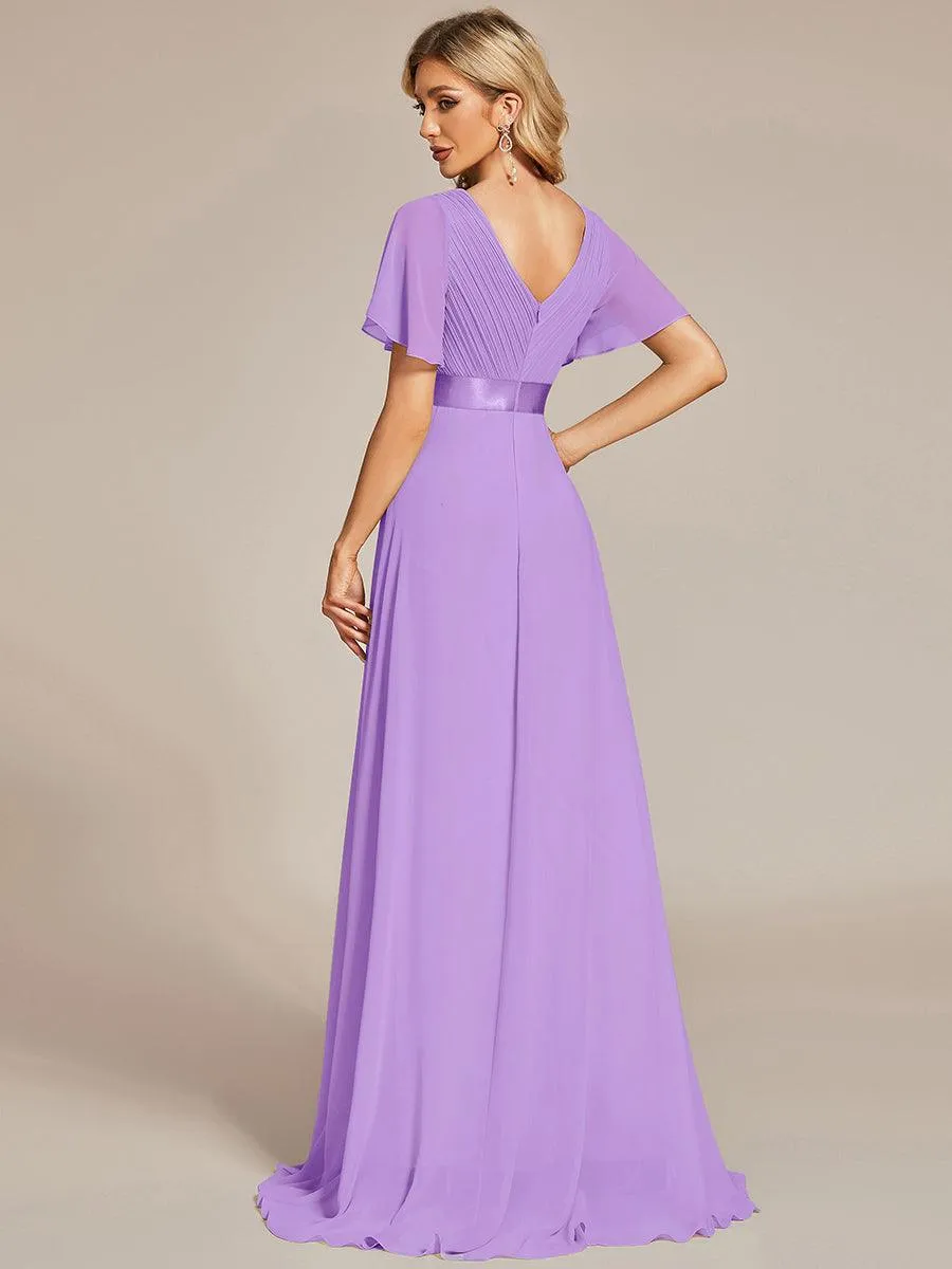 Robe Demoiselle d'Honneur Longue en Mousseline à Col en V