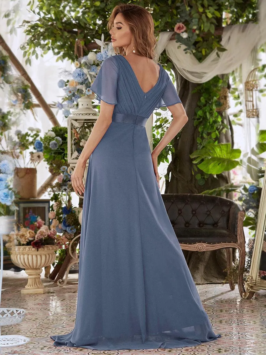 Robe Demoiselle d'Honneur Longue en Mousseline à Col en V