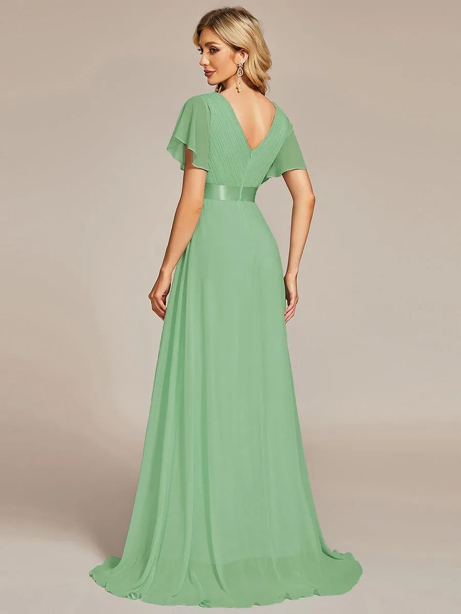 Robe Demoiselle d'Honneur Longue en Mousseline à Col en V