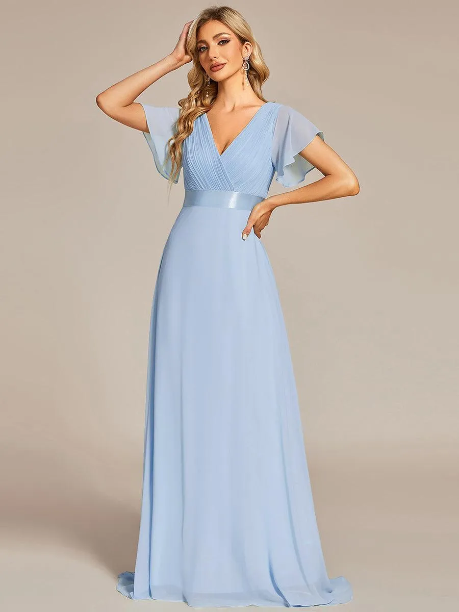 Robe Demoiselle d'Honneur Longue en Mousseline à Col en V