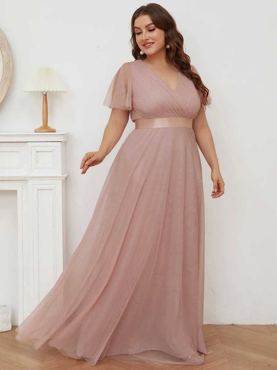 Robe demoiselle d'honneur à manches courtes et à double col V pour femmes
