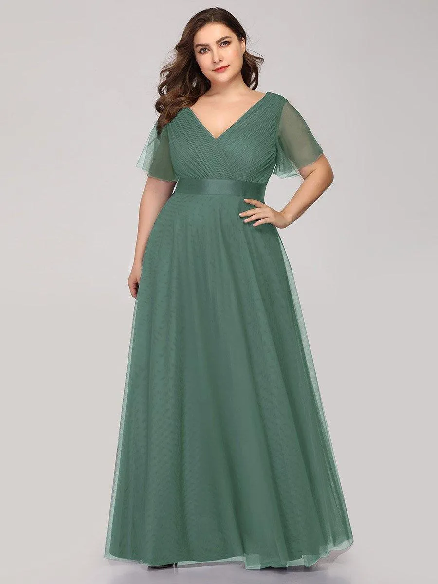 Robe demoiselle d'honneur à manches courtes et à double col V pour femmes