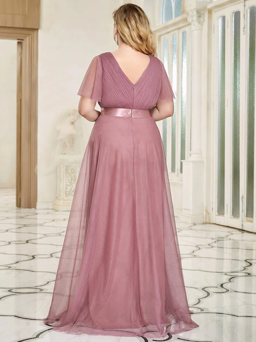 Robe demoiselle d'honneur à manches courtes et à double col V pour femmes