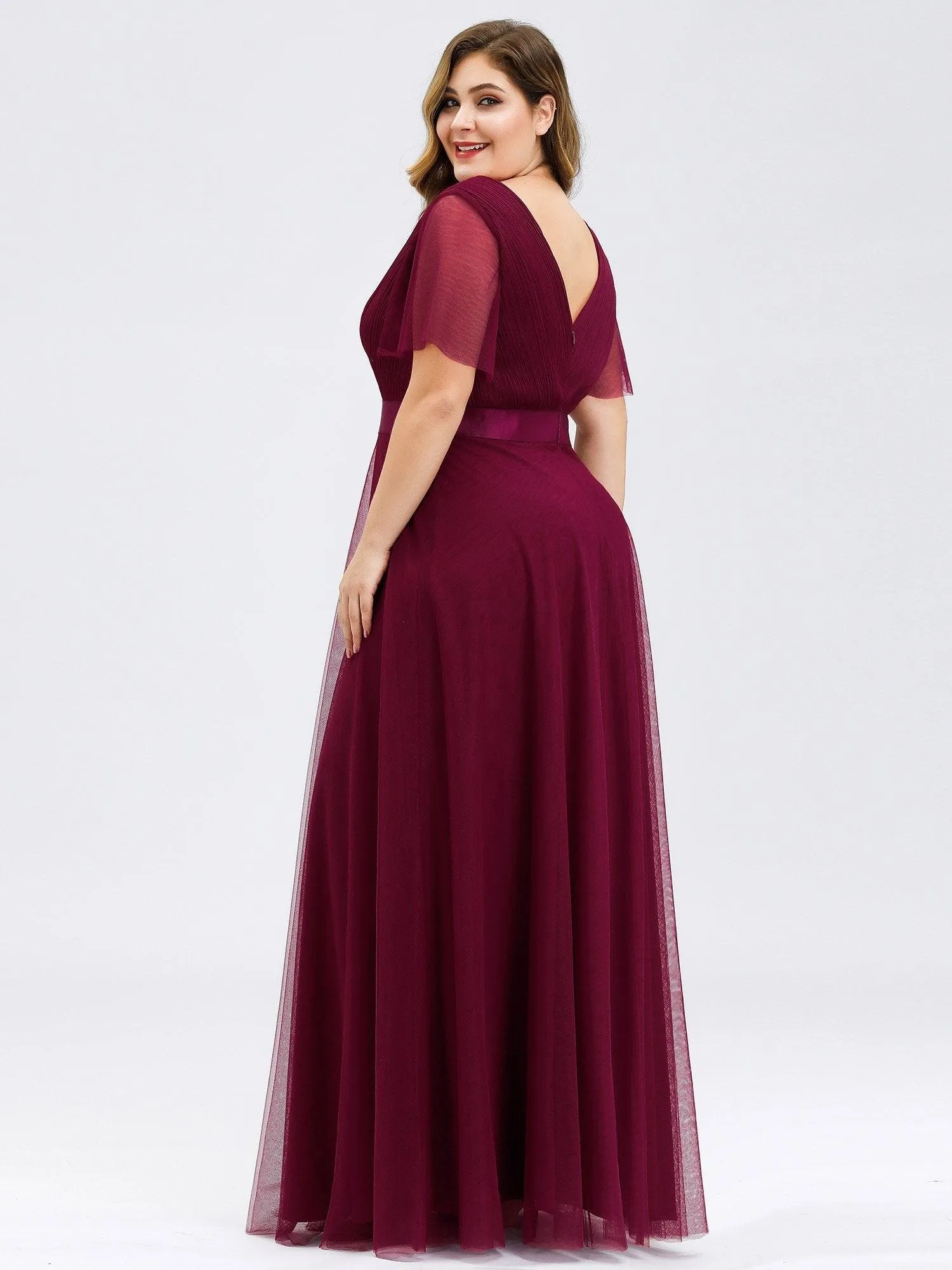 Robe demoiselle d'honneur à manches courtes et à double col V pour femmes