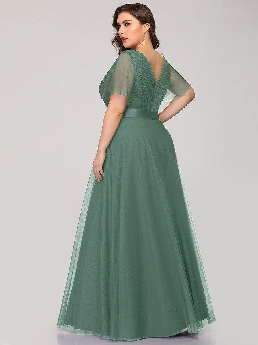 Robe demoiselle d'honneur à manches courtes et à double col V pour femmes