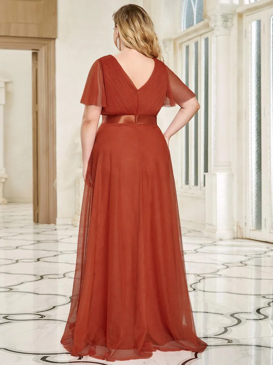 Robe demoiselle d'honneur à manches courtes et à double col V pour femmes
