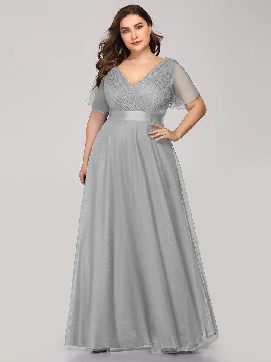 Robe demoiselle d'honneur à manches courtes et à double col V pour femmes