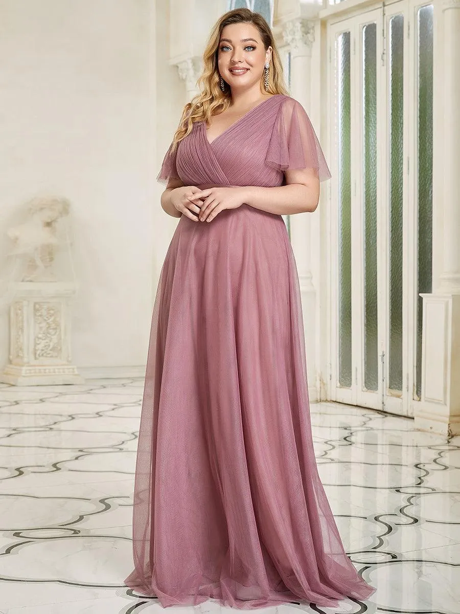 Robe demoiselle d'honneur à manches courtes et à double col V pour femmes
