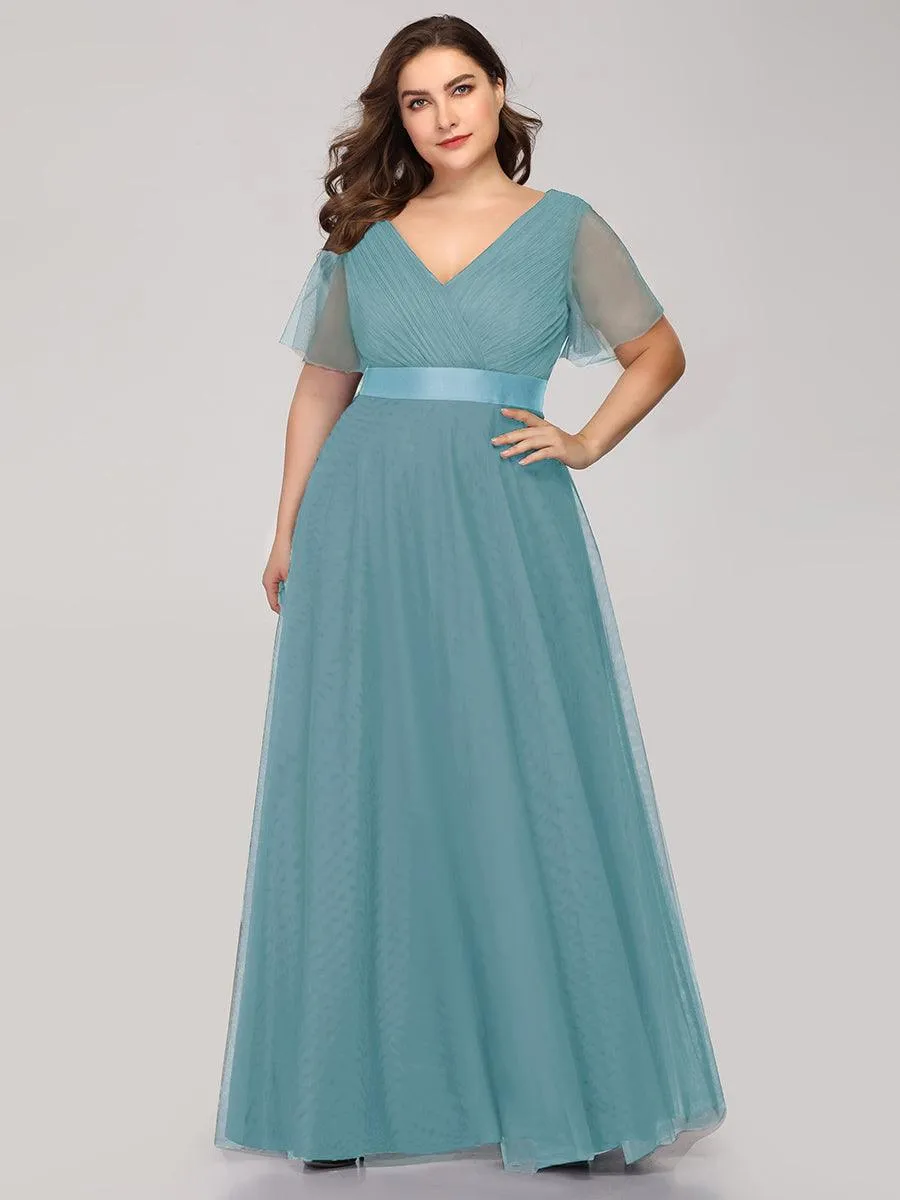 Robe demoiselle d'honneur à manches courtes et à double col V pour femmes