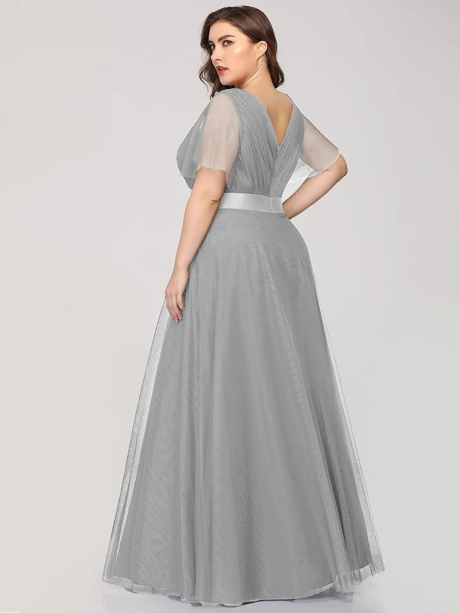 Robe demoiselle d'honneur à manches courtes et à double col V pour femmes