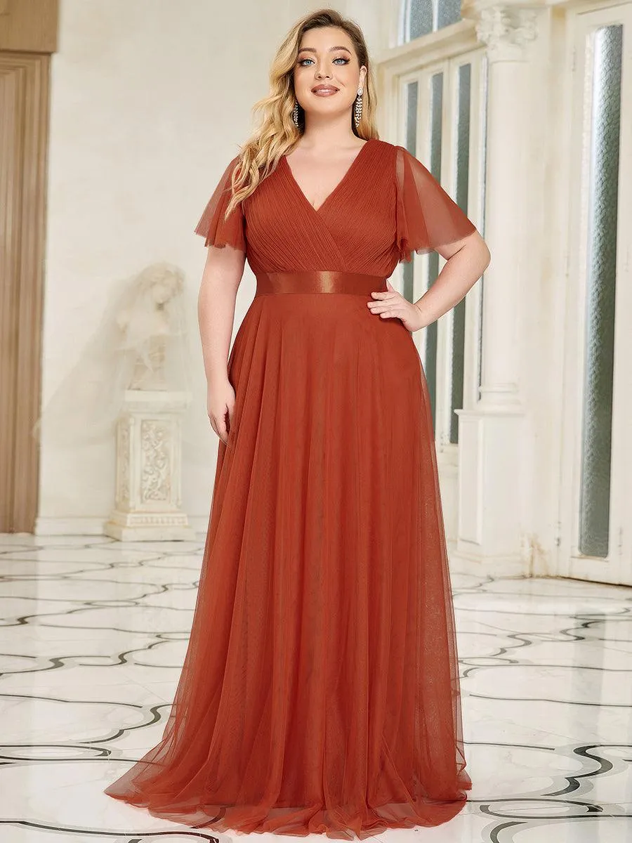 Robe demoiselle d'honneur à manches courtes et à double col V pour femmes