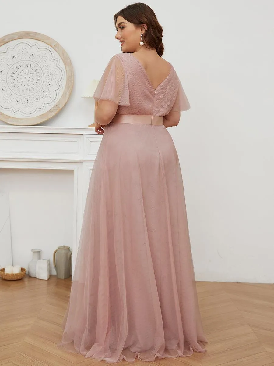 Robe demoiselle d'honneur à manches courtes et à double col V pour femmes