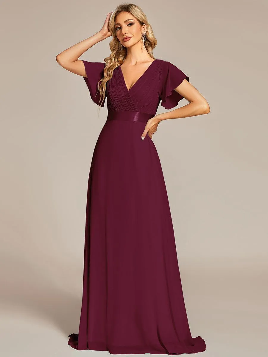 Robe mariage invitée fluide élégante en mousseline à taille haute