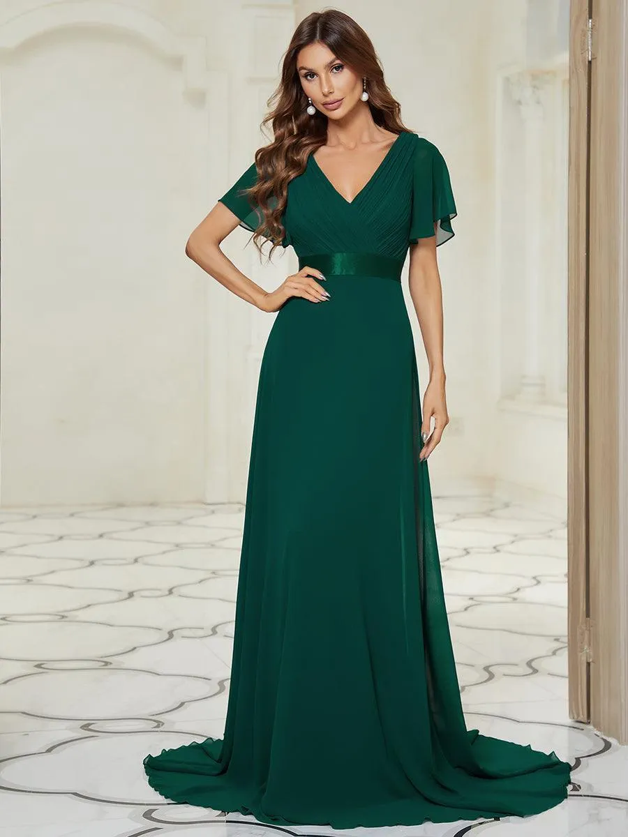 Robe mariage invitée fluide élégante en mousseline à taille haute