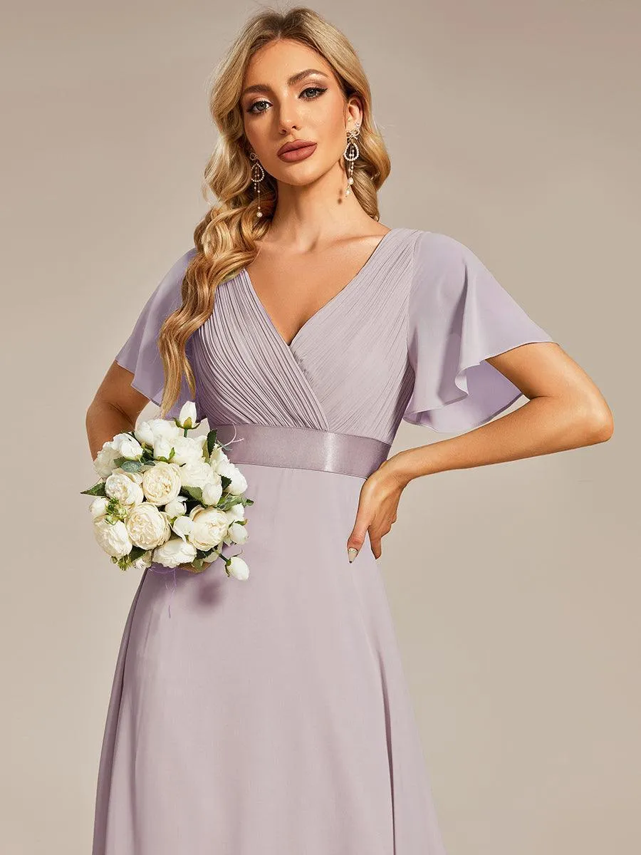 Robe mariage invitée fluide élégante en mousseline à taille haute