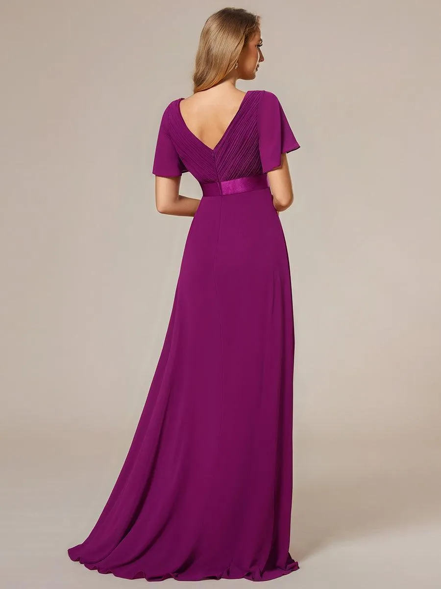 Robe mariage invitée fluide élégante en mousseline à taille haute
