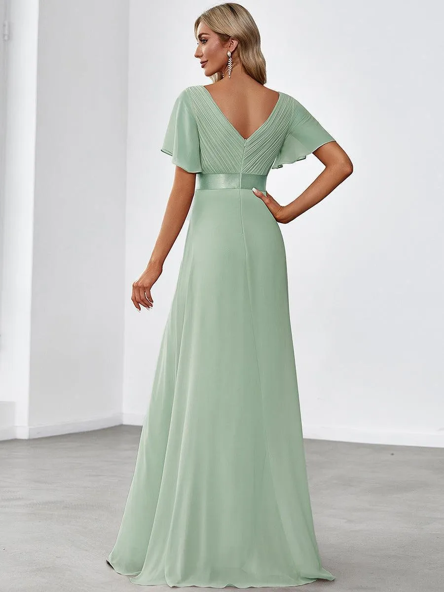 Robe mariage invitée fluide élégante en mousseline à taille haute
