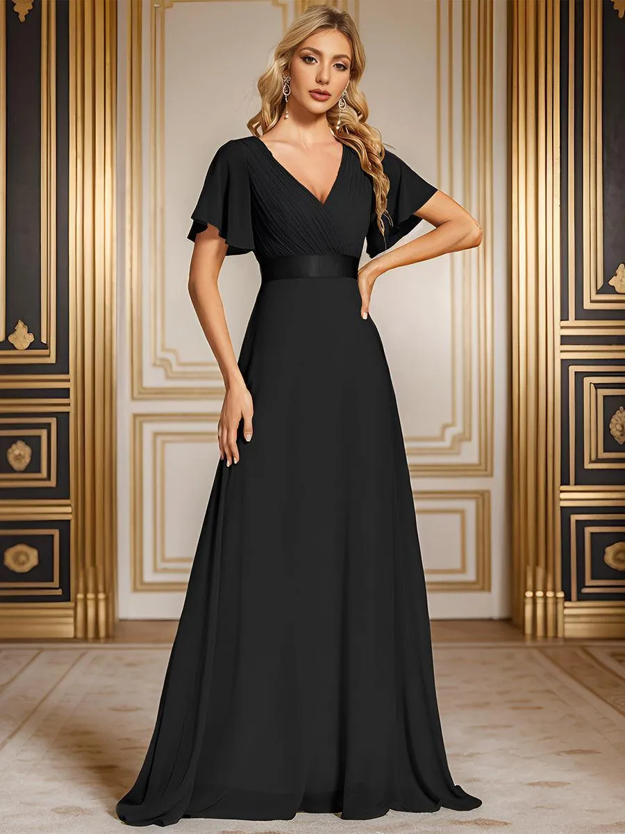 Robe mariage invitée fluide élégante en mousseline à taille haute