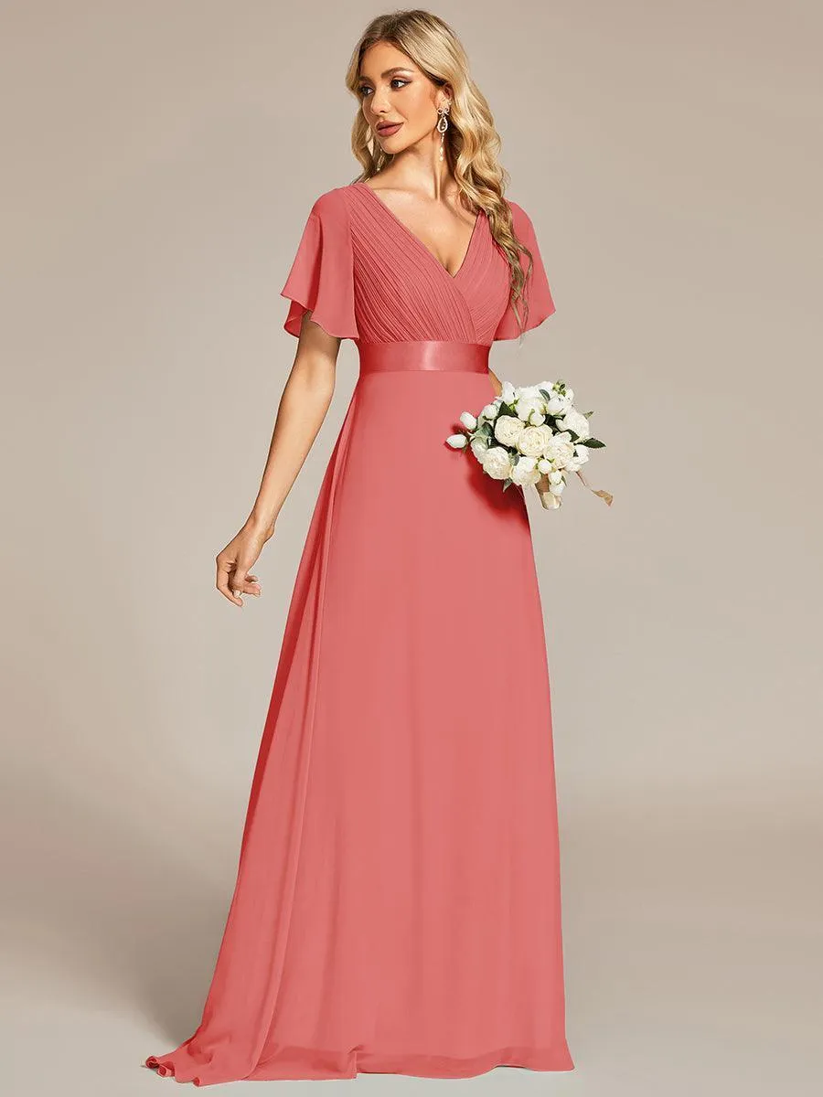 Robe mariage invitée fluide élégante en mousseline à taille haute