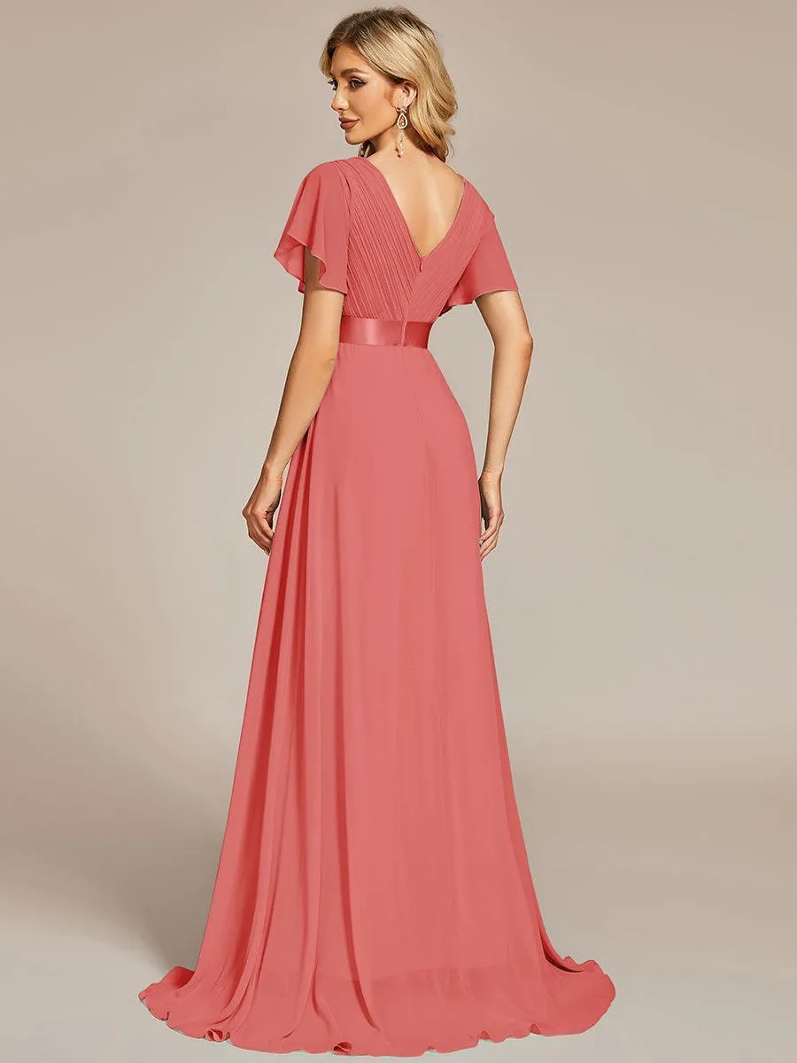 Robe mariage invitée fluide élégante en mousseline à taille haute