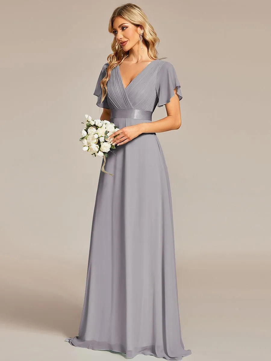 Robe mariage invitée fluide élégante en mousseline à taille haute