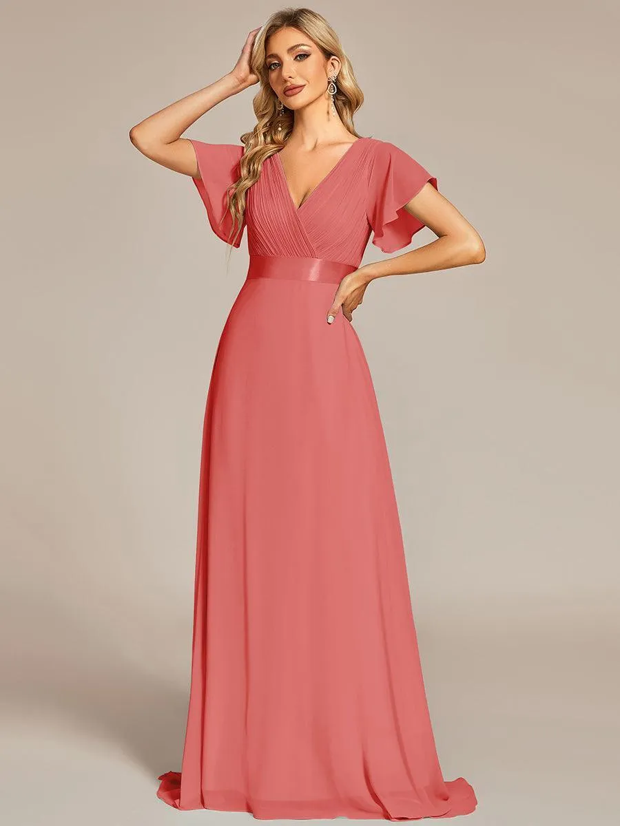 Robe mariage invitée fluide élégante en mousseline à taille haute