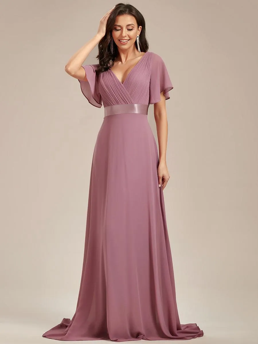 Robe mariage invitée fluide élégante en mousseline à taille haute