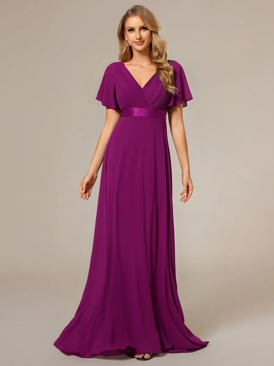 Robe mariage invitée fluide élégante en mousseline à taille haute