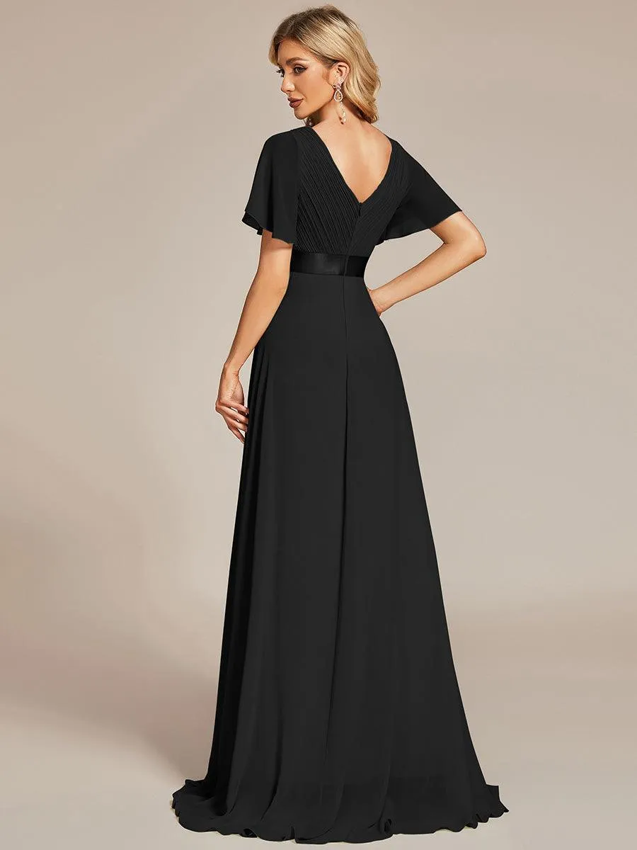 Robe mariage invitée fluide élégante en mousseline à taille haute