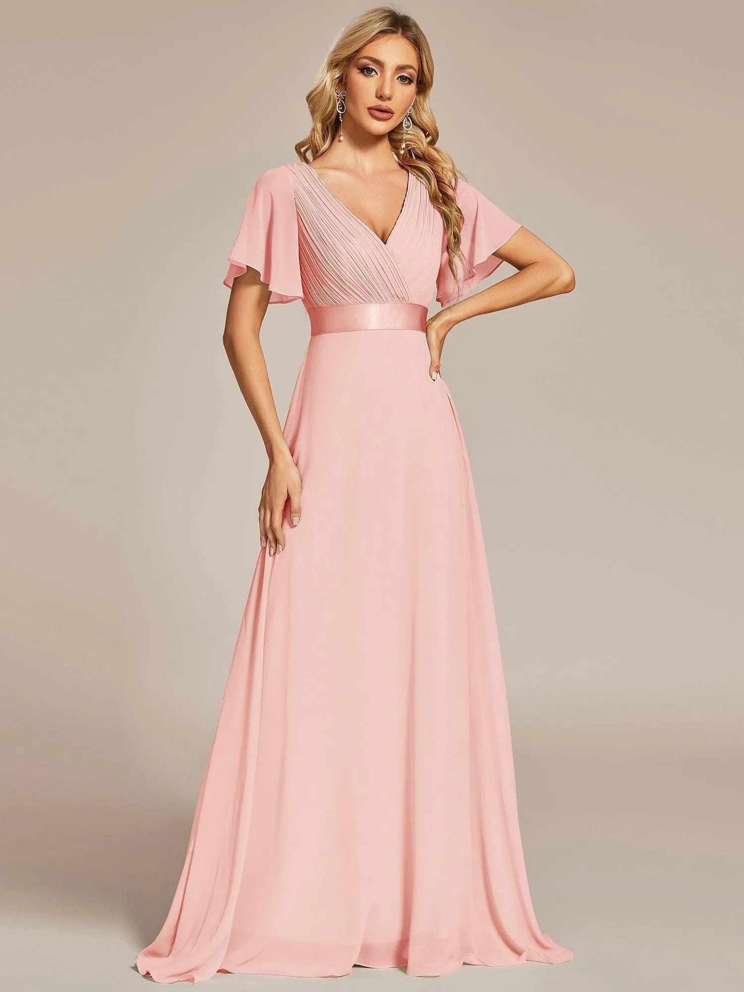 Robe mariage invitée fluide élégante en mousseline à taille haute