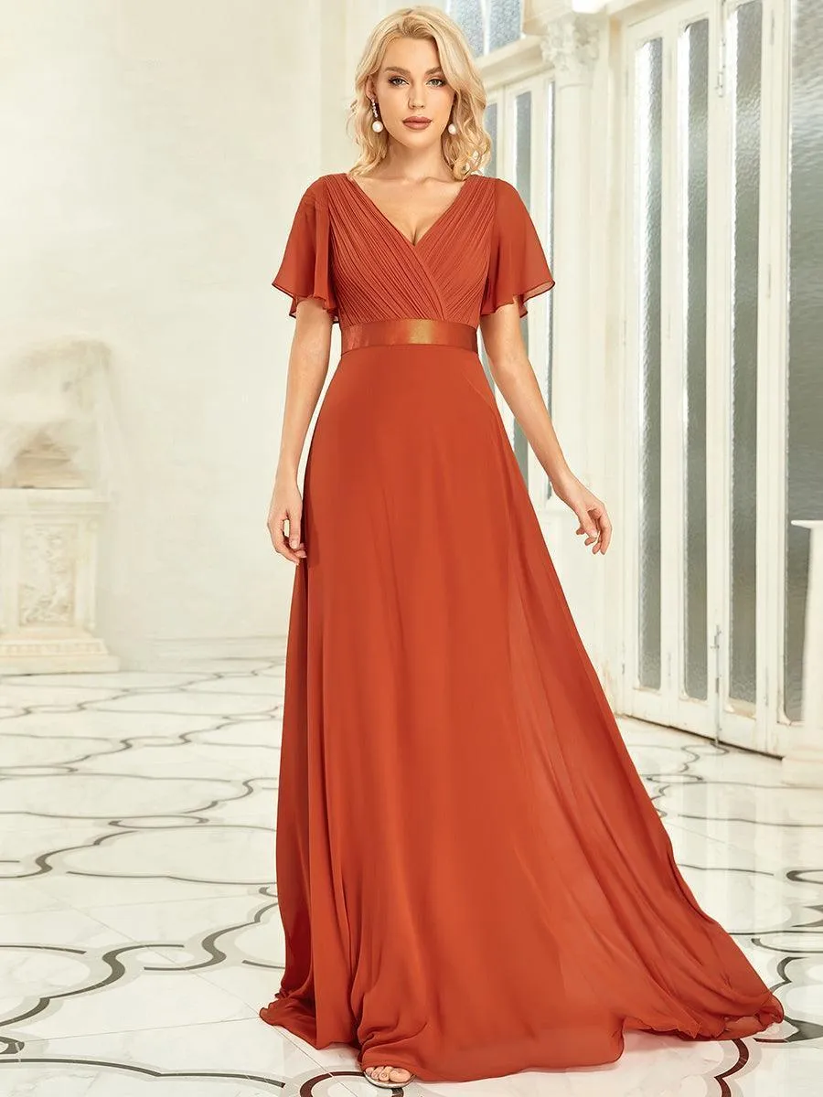 Robe mariage invitée fluide élégante en mousseline à taille haute
