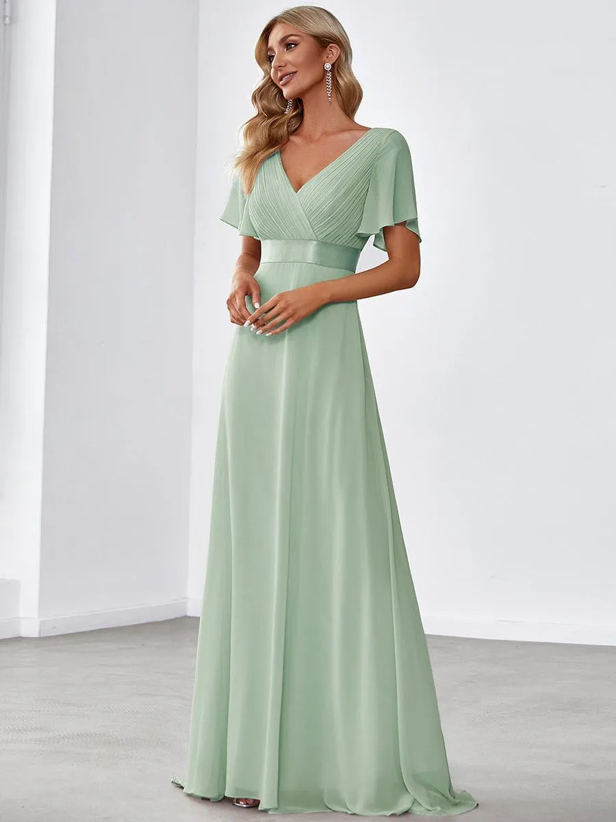 Robe mariage invitée fluide élégante en mousseline à taille haute