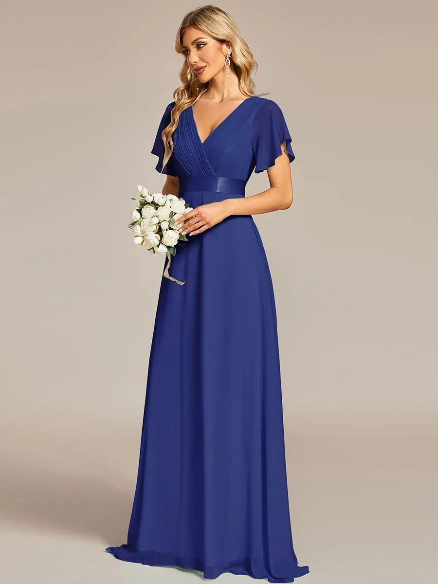 Robe mariage invitée fluide élégante en mousseline à taille haute