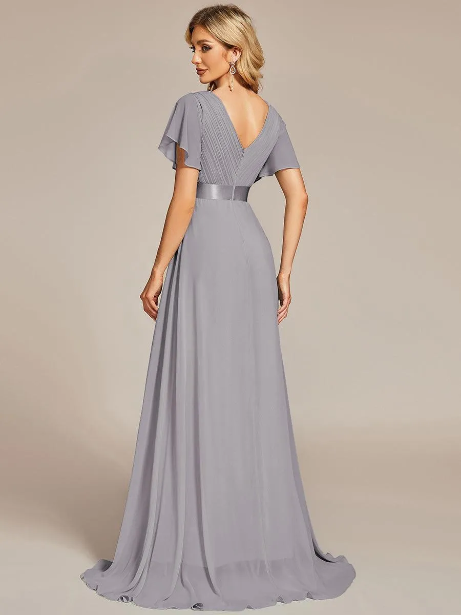 Robe mariage invitée fluide élégante en mousseline à taille haute