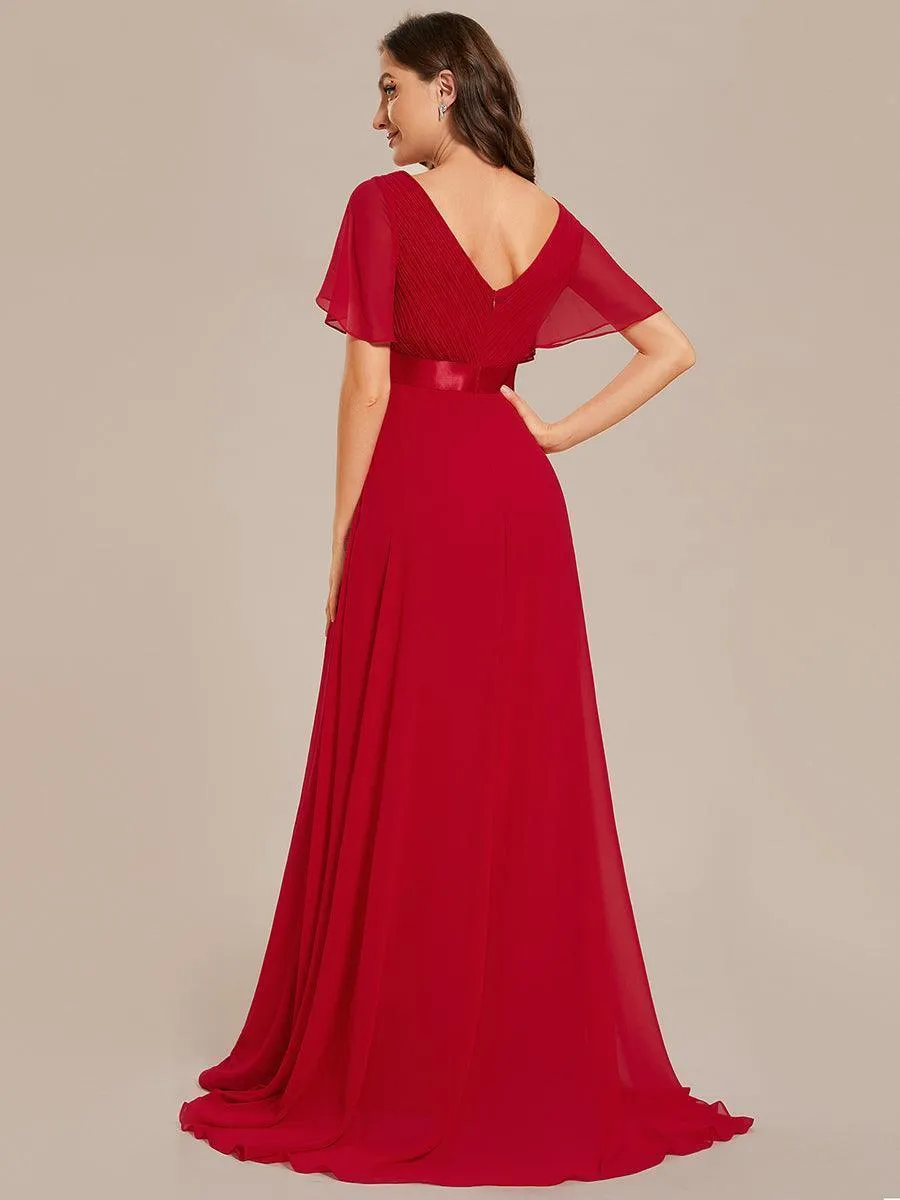 Robe mariage invitée fluide élégante en mousseline à taille haute