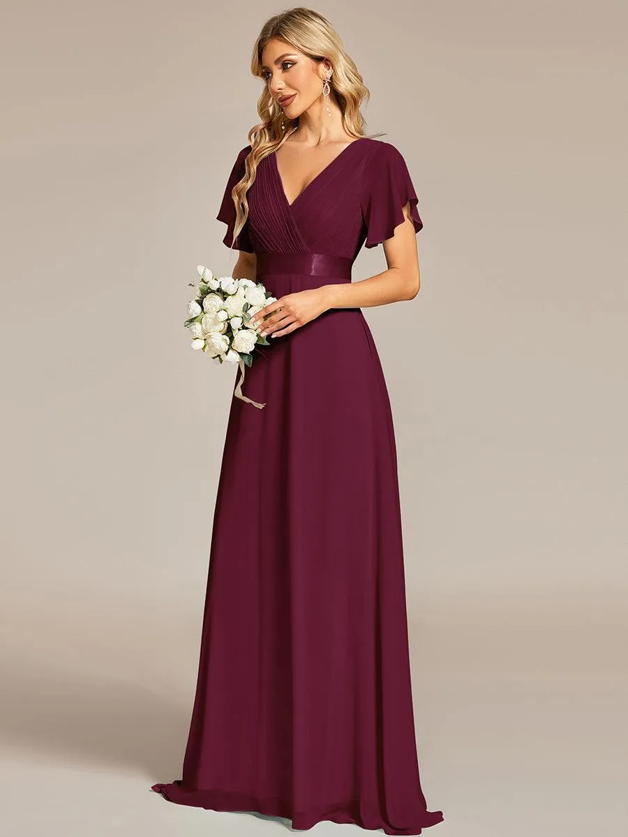 Robe mariage invitée fluide élégante en mousseline à taille haute