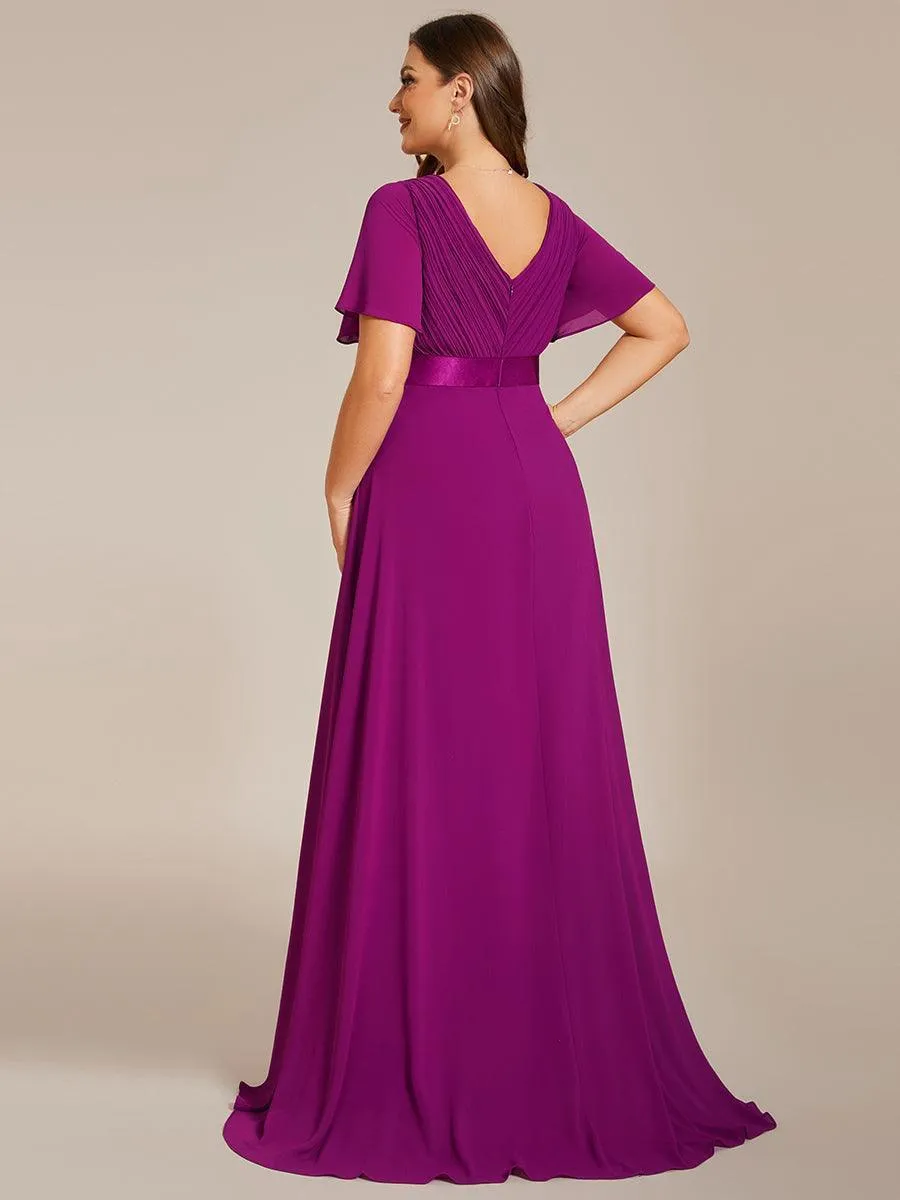 Robe mariage invitée fluide élégante en mousseline à taille haute