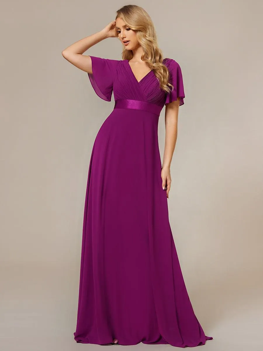 Robe mariage invitée fluide élégante en mousseline à taille haute