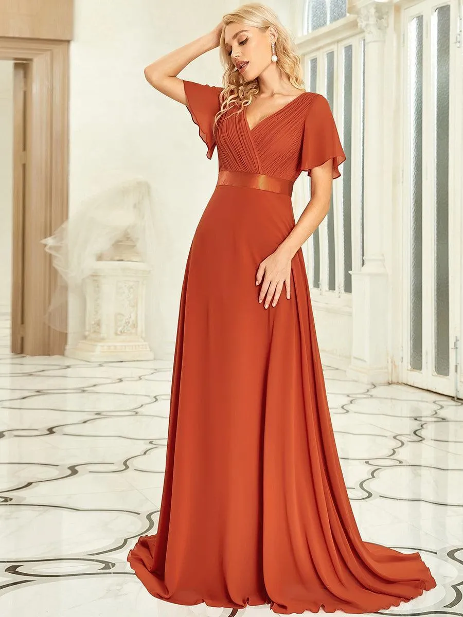 Robe mariage invitée fluide élégante en mousseline à taille haute