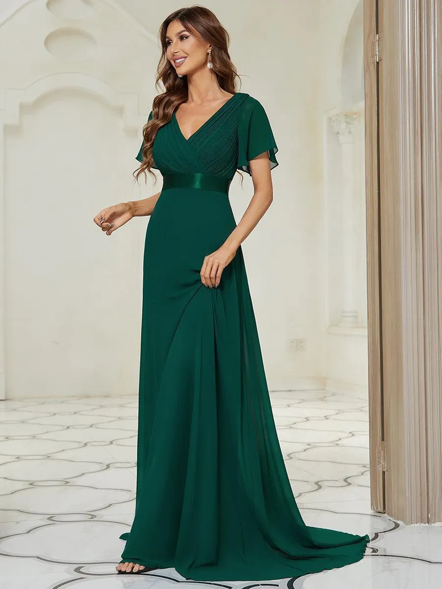 Robe mariage invitée fluide élégante en mousseline à taille haute